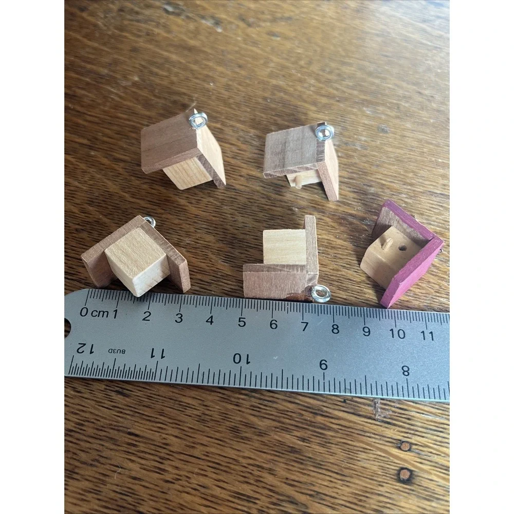 Miniature Wooden Bird Houses Lot of 5 Hanging Ornaments 2cm Nativity Christmas